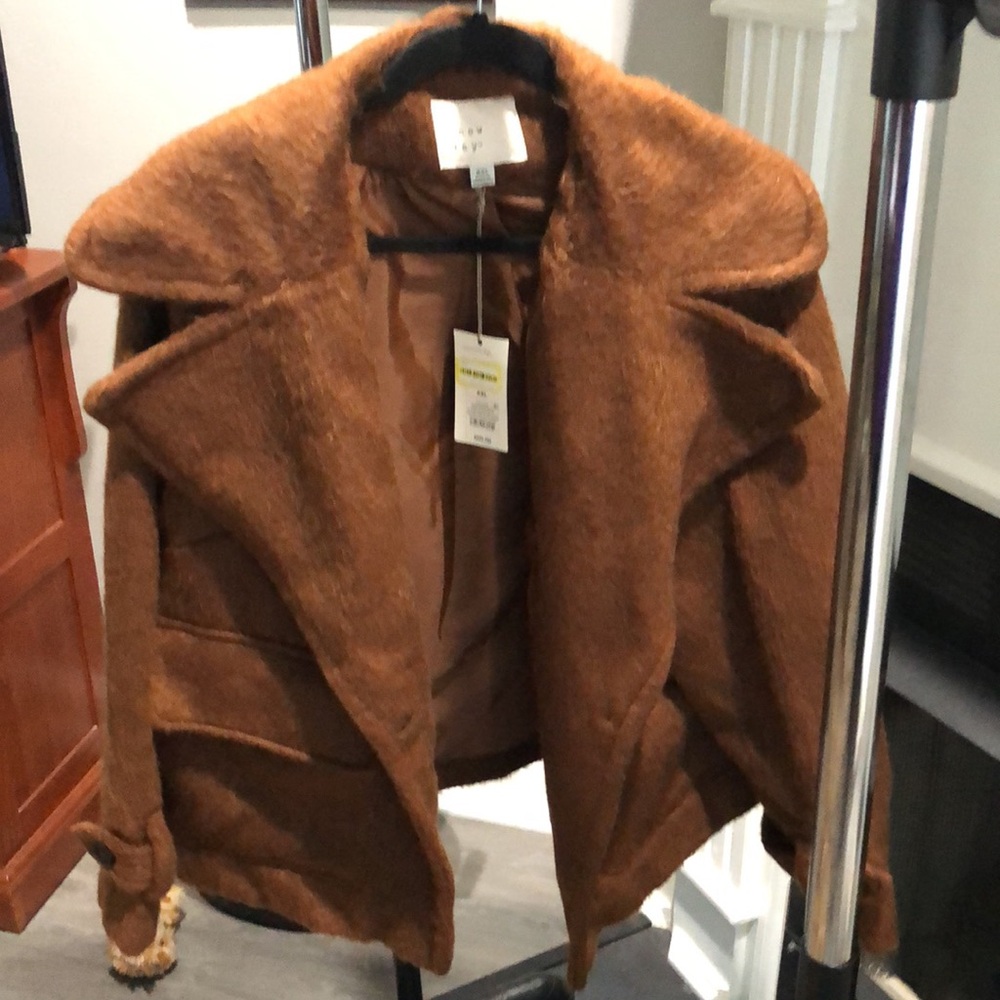 Wool-Blend Brown Short Coat - Women's Jacket a new day - Picture 4 of 7